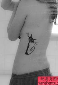 girl's side waist an evil cat tattoo pattern