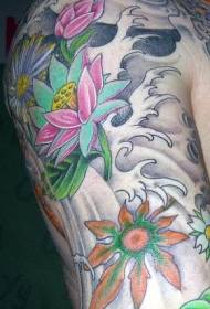 shoulder Color Japanese style grass and flower tattoo