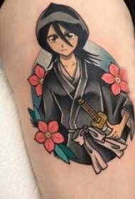 မိန်းကလေးလက်မောင်းသည်ပန်းချီဆွဲခြင်းဖြင့်ဖန်တီးထားသောဂန္ထဝင်ကာတွန်း anime tattoo ရုပ်ပုံဖြစ်သည်