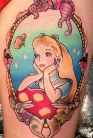 愛麗絲夢遊仙境和其他動物彩色卡通紋身設計