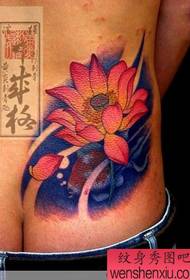 Japanese tattoo artist waist color squid lotus tattoo works