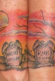 patrón de tatuaje de lápida conmemorativa de dibujos animados de color de muñeca