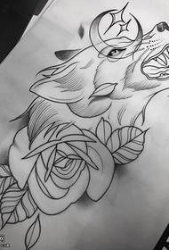 Manuscript Rose Wolf tattoo pattern