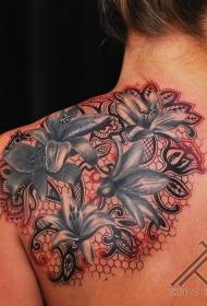 πίσω όμορφη τατουάζ μοτίβο τατουάζ λουλουδιών
