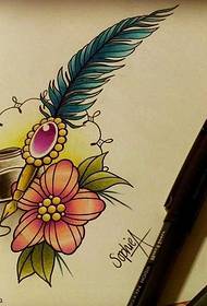 Manuskrip Kleur Feather Flower Tattoo Patroon