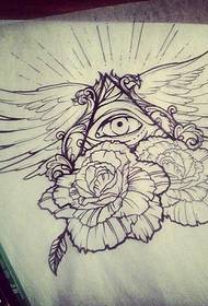 God's Eye Wings Rose Tattoo Pattern