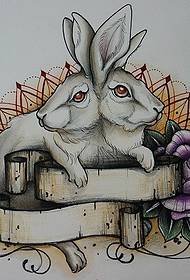Creative Double Head Rabbit Tattoo Manuscript Picture