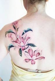 dievčatá späť krásne farebné kvetinové tetovanie vzor