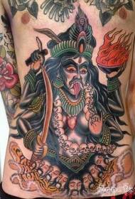 Abdomen new school color evil Indian goddess tattoo pattern