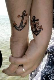 modèle de tatouage de couleur couple ancre arc