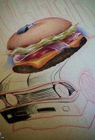 हस्तलिखित पेंट केलेले हॅमबर्गर टॅटू पॅटर्न