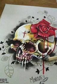 kézirat színes koponya rózsa tetoválás minta