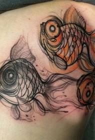 pola tato ikan warna sketsa yang indah