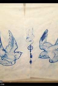 雙飛燕子紋身手稿圖案