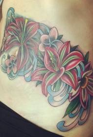vēdera skaisti krāsaini dažādi ziedu tetovējumu modeļi