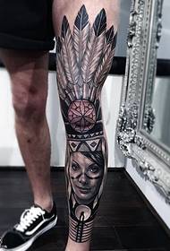 Leg Indian Style Portrait Tattoo Pattern