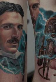 waist Side color Nikola Tesla portrait tattoo picture