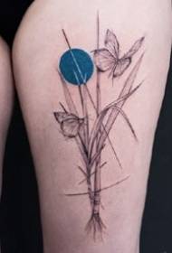 a set of line patterns and blue circles combined with tattoo works