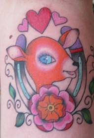 prachtige cartoon hoefijzer en herten hoofd bloem tattoo patroon