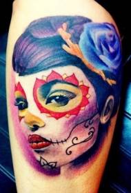 腕の色死の少女肖像画タトゥーパターン