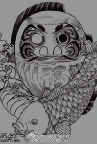Fekete-fehér koi Dharma tojás tetoválás minta