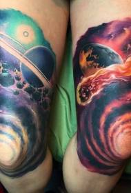 thigh very beautiful color space tattoo pattern