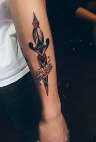 men's arm color a dagger tattoo pattern