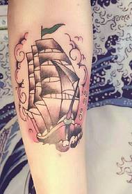 exquisite beautiful arm color sailing tattoo  17468 - arm ink fan tattoo pattern