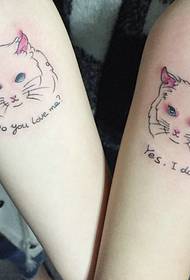 tide girl double arm cute little cat tattoo picture