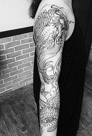arm black and white line evil dragon tattoo picture