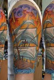 arm multi-style ship tattoo pattern