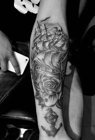 arm black and white personality sailing tattoo tattoo