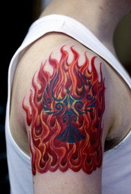 Men's Arm Fire Phoenix Totem Tattoo