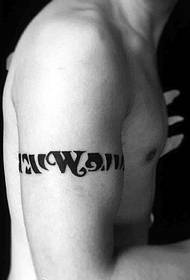 A small circle of personalized English word tattoo pattern around the arm