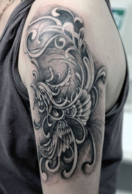 krak crno sivi uzorak feniksa tetovaža