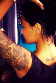 girl arm black gray rose tattoo pattern