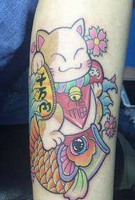 goldfish and cute lucky cat tattoo tattoo together