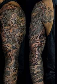 left arm black gray dragon half potassium tattoo