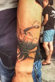 arm full bloom Black gray lotus tattoo pattern