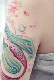 Big Arm akvarelliga peen Mermaid Tattoo tätoveeringud