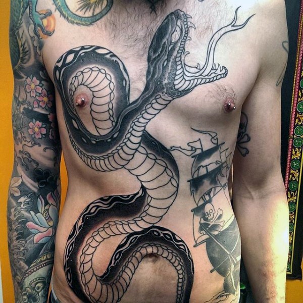 22 Snake Tattoos For Chest And Meanings | Snake tattoo, Tattoos,  Symmetrical tattoo